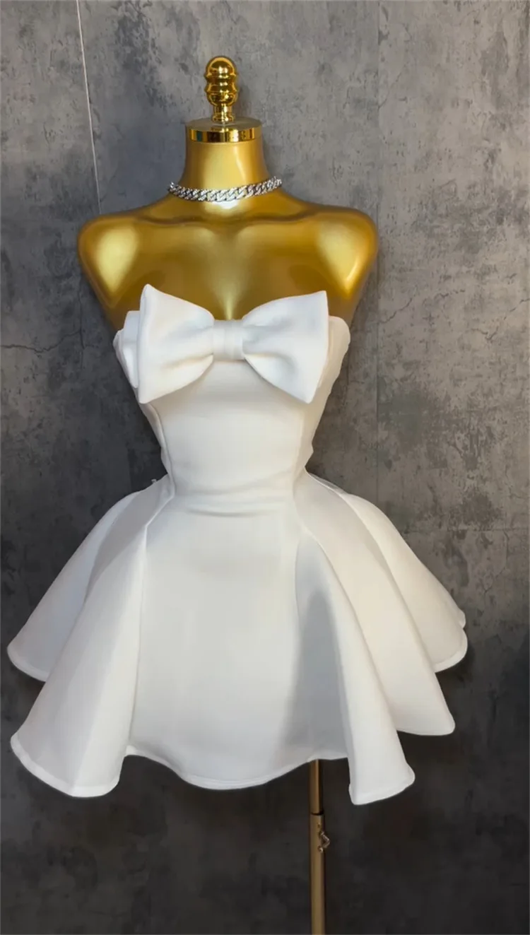 GLCMYAYA Women Sleeveless Strapless Bownot Big Swing Midi Mini Dress 2025 Summer Beach Vacation Holiday Party Birthday Dresses