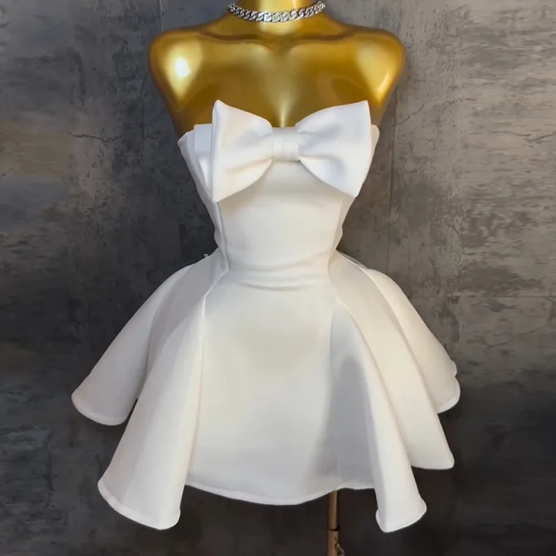 GLCMYAYA Women Sleeveless Strapless Bownot Big Swing Midi Mini Dress 2025 Summer Beach Vacation Holiday Party Birthday Dresses