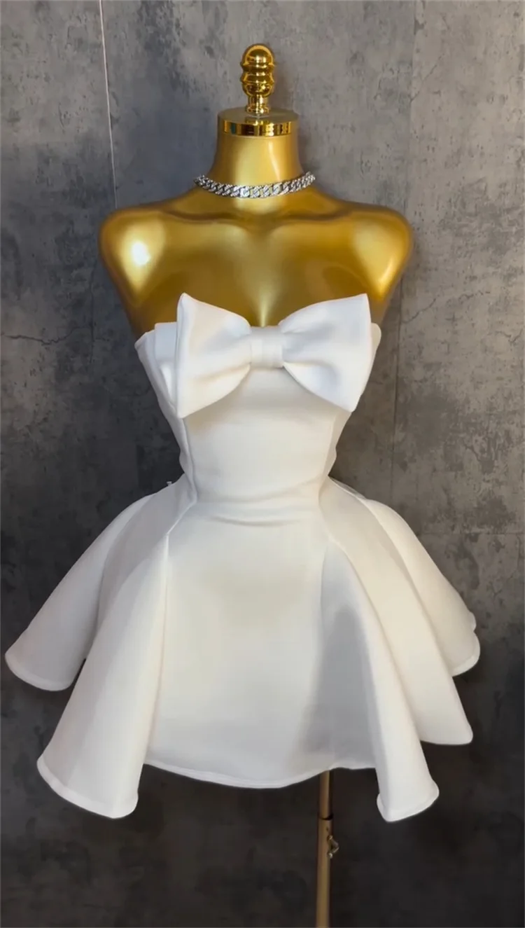 GLCMYAYA Women Sleeveless Strapless Bownot Big Swing Midi Mini Dress 2025 Summer Beach Vacation Holiday Party Birthday Dresses