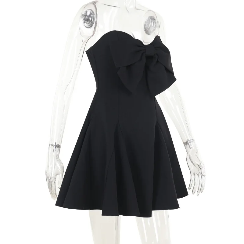 GLCMYAYA Women Sleeveless Strapless Bownot Big Swing Midi Mini Dress 2025 Summer Beach Vacation Holiday Party Birthday Dresses