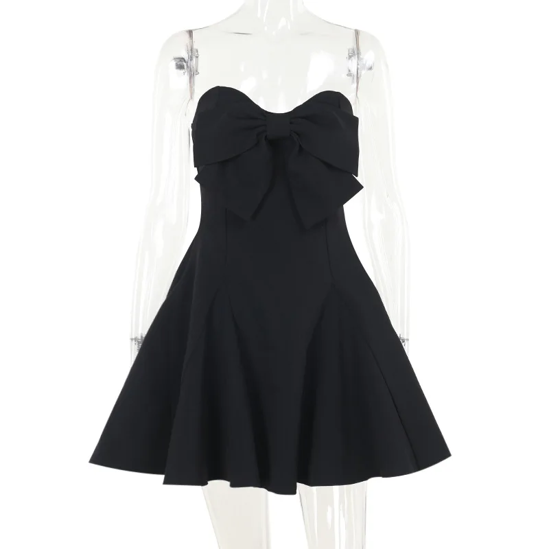 GLCMYAYA Women Sleeveless Strapless Bownot Big Swing Midi Mini Dress 2025 Summer Beach Vacation Holiday Party Birthday Dresses