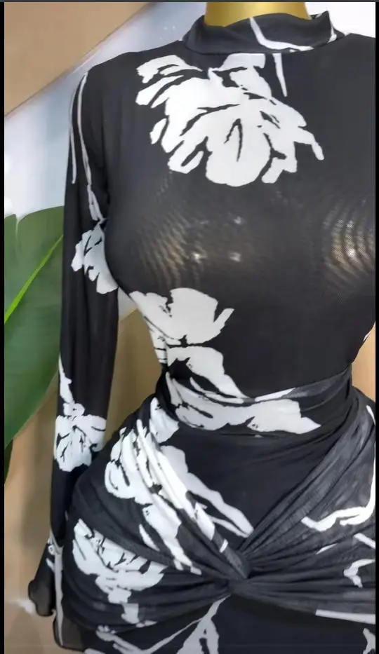 CM.YAYA Women Full Sleeve Leaf Print Stacked Bodycon Long Dress 2025 Fall Evening Birthday Night Party Vestidos Sexy Dresses