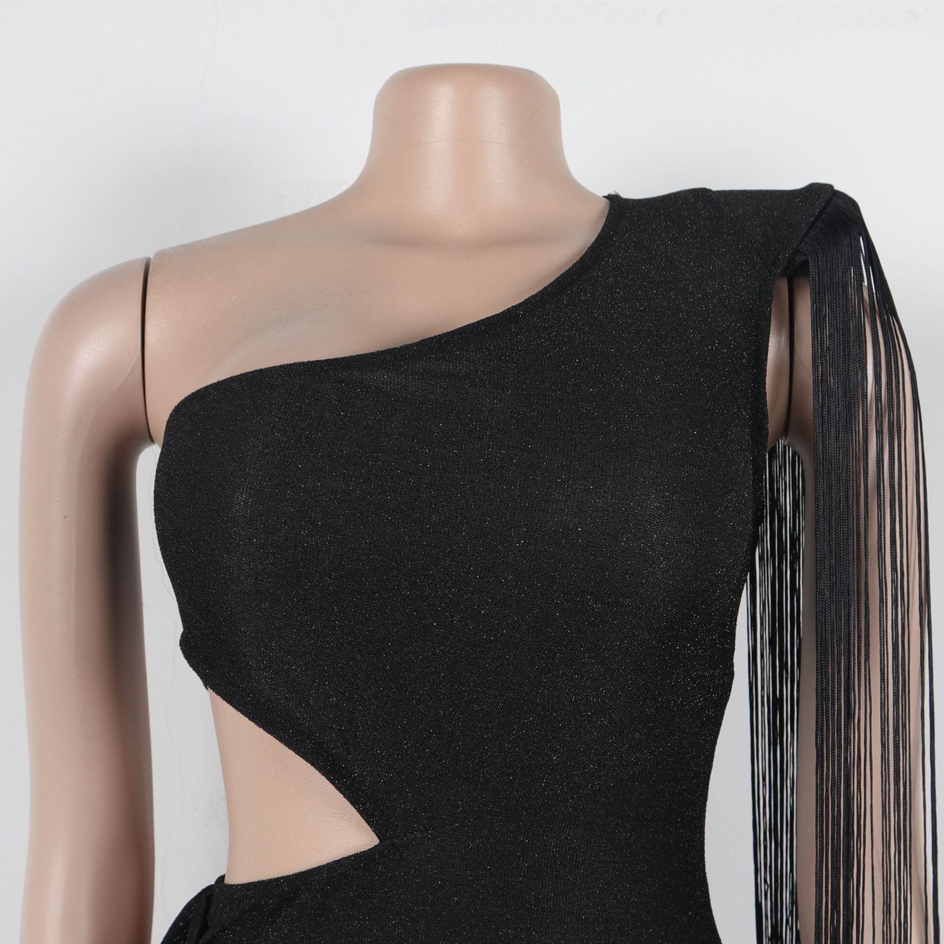 CM.YAYA Women One Shoulder Tassel Sleeveless Long Dress Diagonal Collar Summer Street Evening Sexy Night Party Dresses Vestidos