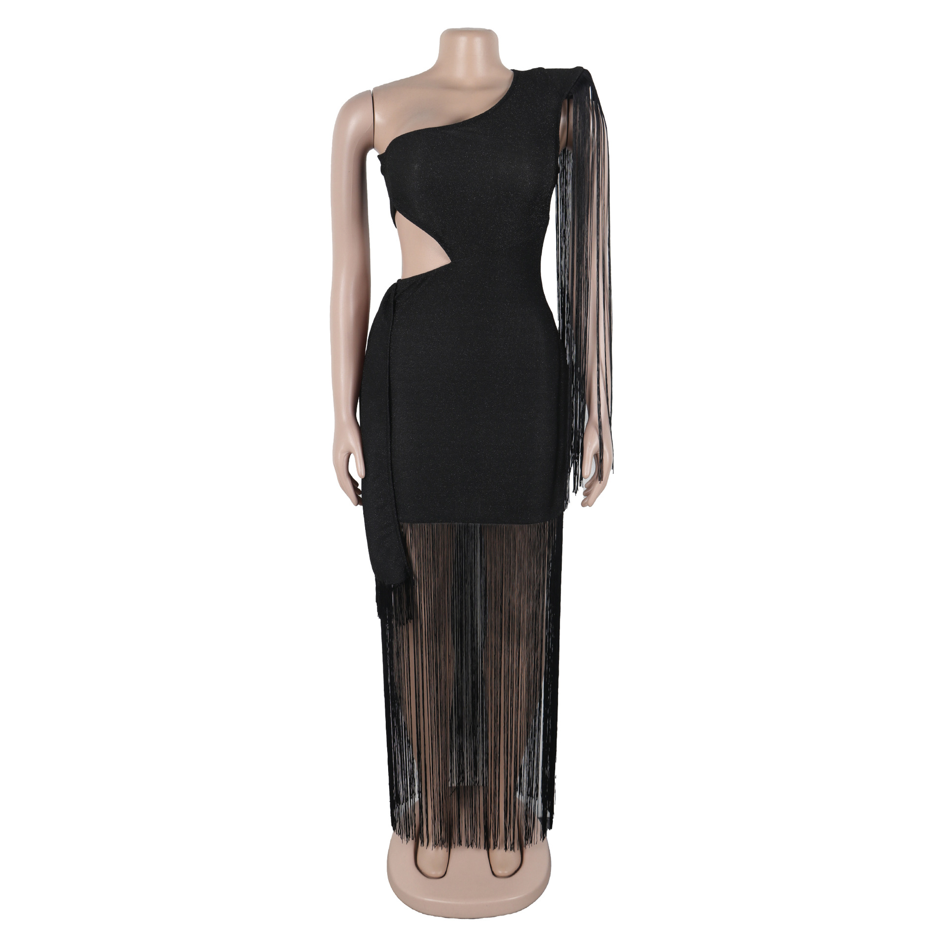 CM.YAYA Women One Shoulder Tassel Sleeveless Long Dress Diagonal Collar Summer Street Evening Sexy Night Party Dresses Vestidos