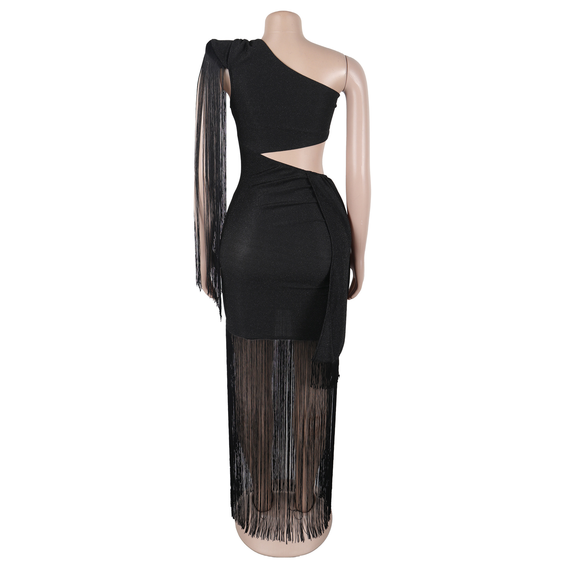 CM.YAYA Women One Shoulder Tassel Sleeveless Long Dress Diagonal Collar Summer Street Evening Sexy Night Party Dresses Vestidos