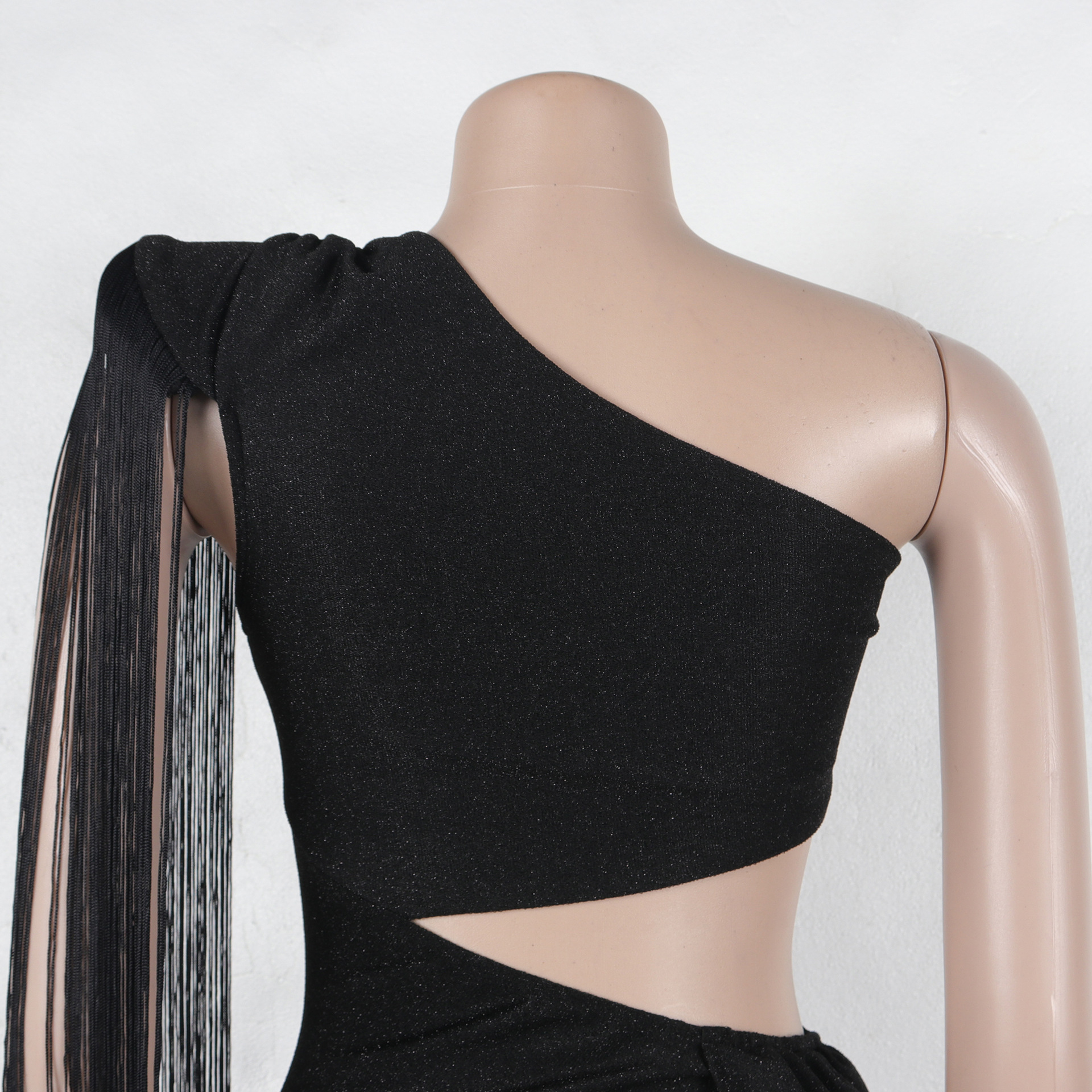 CM.YAYA Women One Shoulder Tassel Sleeveless Long Dress Diagonal Collar Summer Street Evening Sexy Night Party Dresses Vestidos