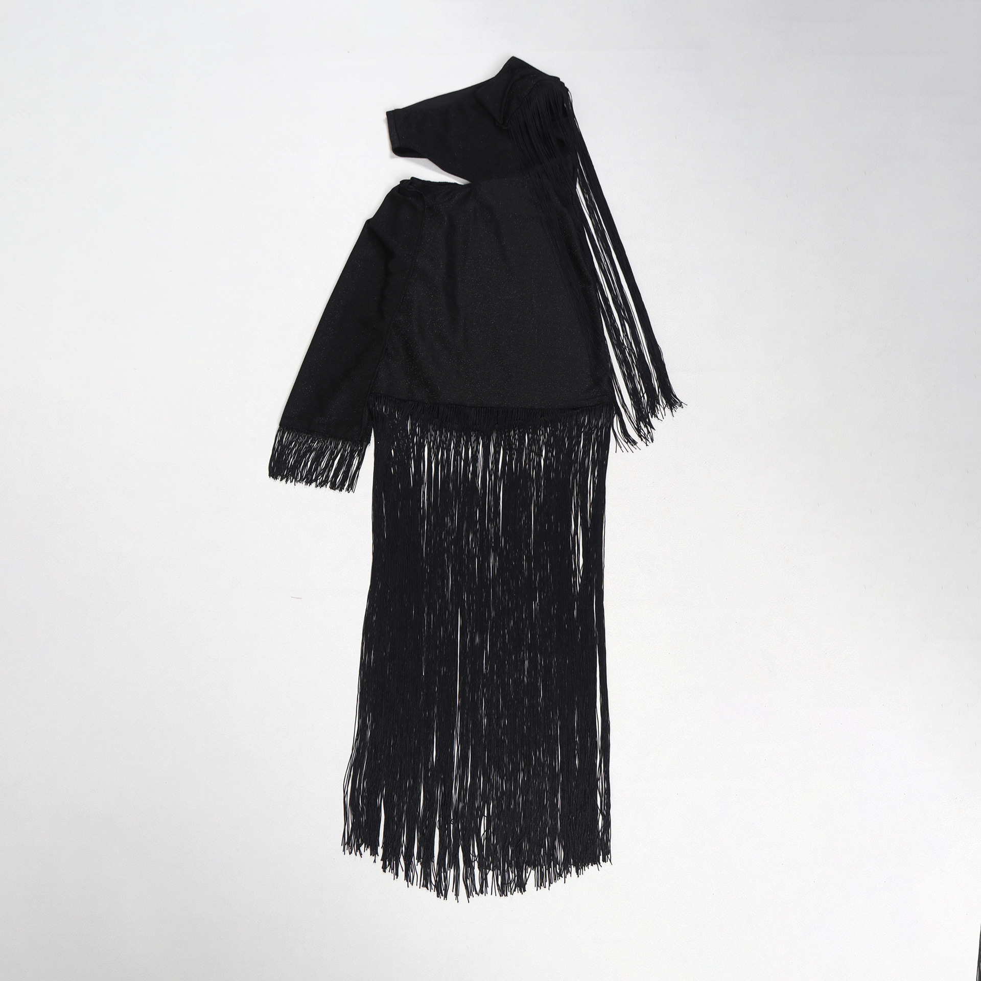 CM.YAYA Women One Shoulder Tassel Sleeveless Long Dress Diagonal Collar Summer Street Evening Sexy Night Party Dresses Vestidos