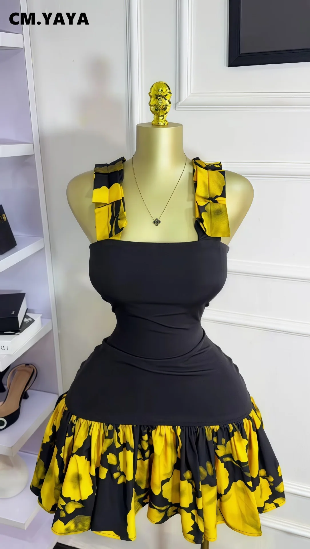 CM.YAYA Women Tie Dye Printed Patchwork Sleeveless Big Swing Bodycon Mid Mini Dress 2025 Vacation Sexy Party Evening Dresses