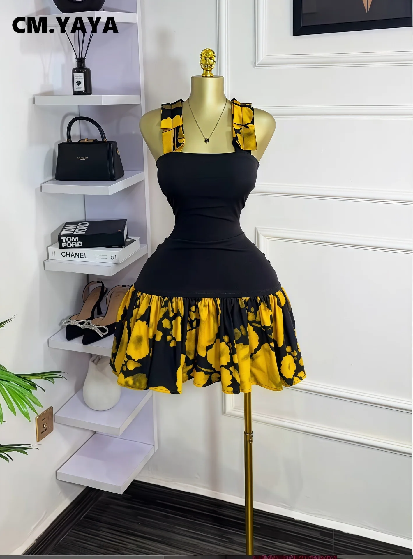 CM.YAYA Women Tie Dye Printed Patchwork Sleeveless Big Swing Bodycon Mid Mini Dress 2025 Vacation Sexy Party Evening Dresses