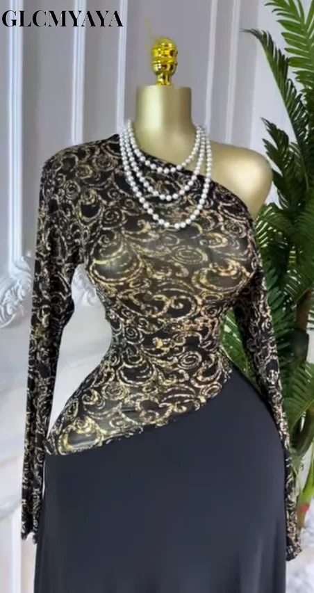 GLCMYAYA Women Full Sleeve Skew Neck Printed Maxi Long Dress 2025 Fall Bithday Evening Vacation Sexy Party Club Vestidos Dresses