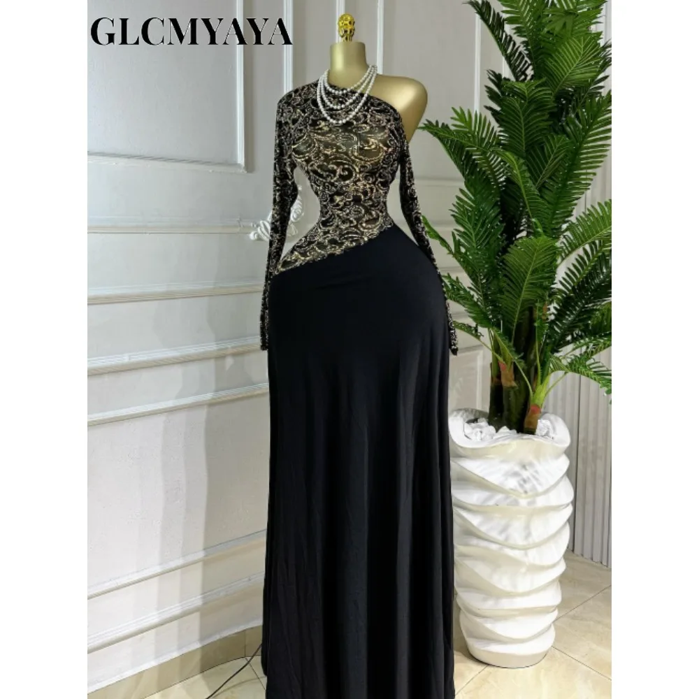 GLCMYAYA Women Full Sleeve Skew Neck Printed Maxi Long Dress 2025 Fall Bithday Evening Vacation Sexy Party Club Vestidos Dresses