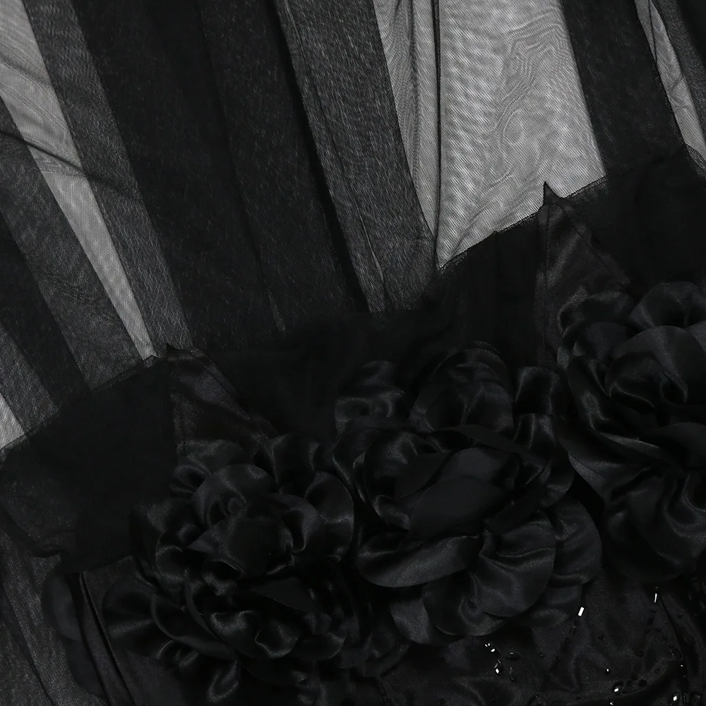 CM.YAYA Diamonds 3D Flower Mesh See Through Women Sleeveless Bodycon Long Dress Birthday Party Evening Prom Maxi Mermaid Dresses