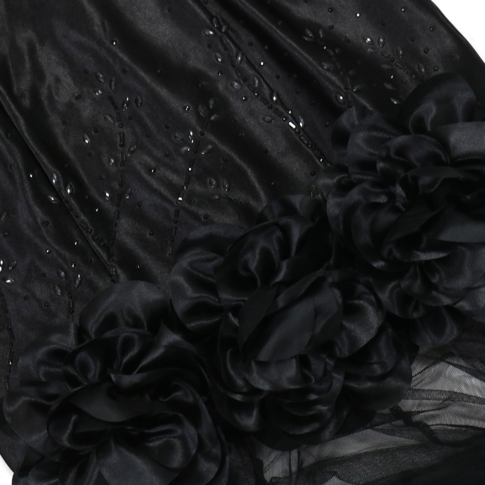 CM.YAYA Diamonds 3D Flower Mesh See Through Women Sleeveless Bodycon Long Dress Birthday Party Evening Prom Maxi Mermaid Dresses