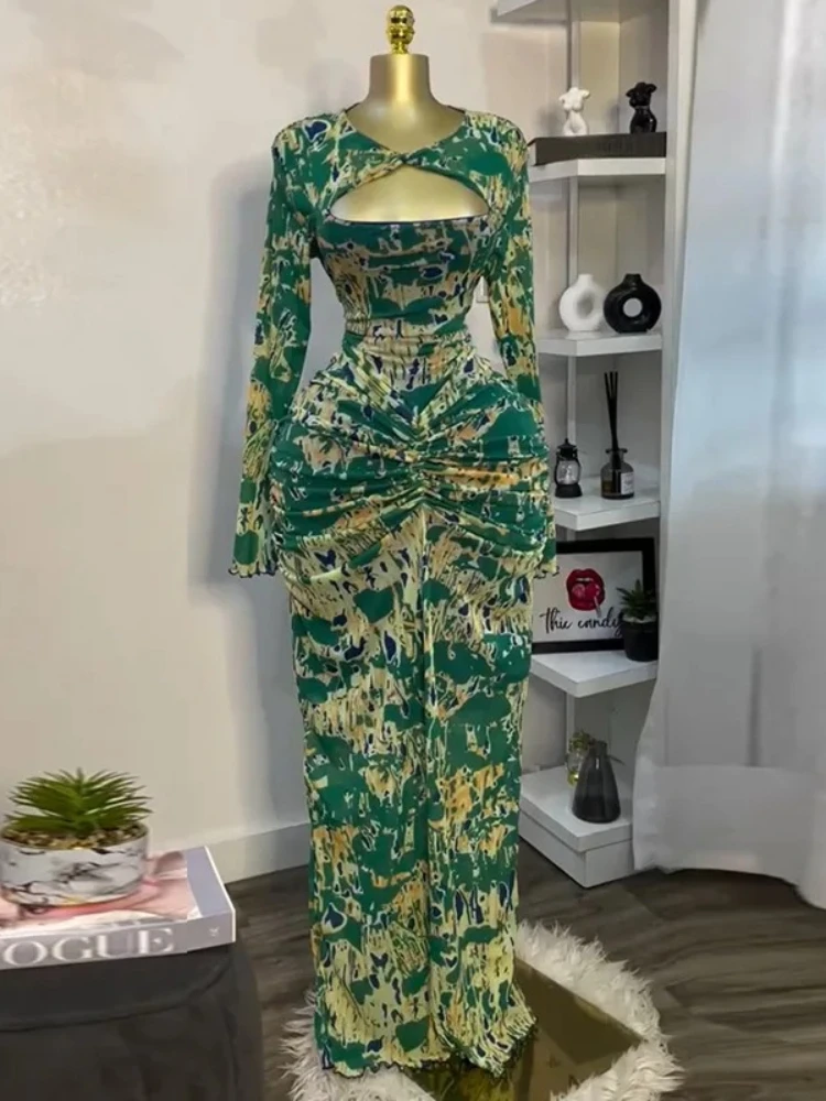 CM.YAYA Women Printed Wrap Neck Cutout Stacked Ruched Midi Bodycon Mermaid Maxi Dress Sexy Parties Birthday Holiday Long Dresses CM.YAYA Women Printed Wrap Neck Cutout Stacked Ruched Midi Bodycon Mermaid Maxi Dress Sexy Parties Birthday Holiday Long Dresses