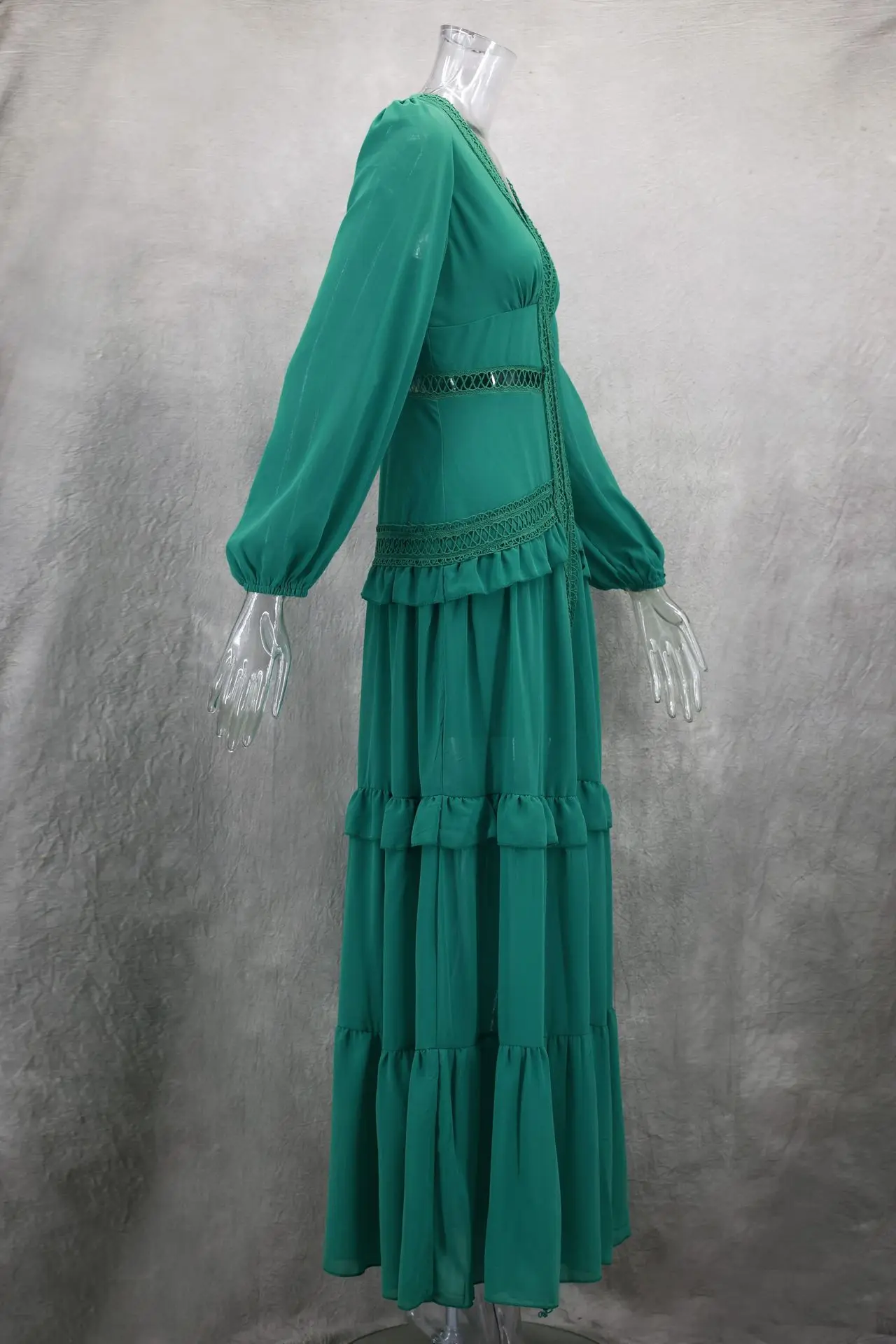 CM.YAYA Women V-neck Full Sleeve Ruffles Lace Long Maxi Dress 2025 Spring Beach Holiday Party Sexy Street Vestidos Sexy Dresses