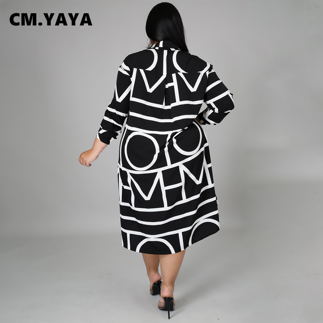 CM.YAYA Women Plus Size Dress Print Full Sleeve Single Breasted Loose Straight Knee Length Dresses Fashion Casual Outfit Summer CM.YAYA Women Plus Size Dress Print Full Sleeve Single Breasted Loose Straight Knee Length Dresses Fashion Casual Outfit Summer