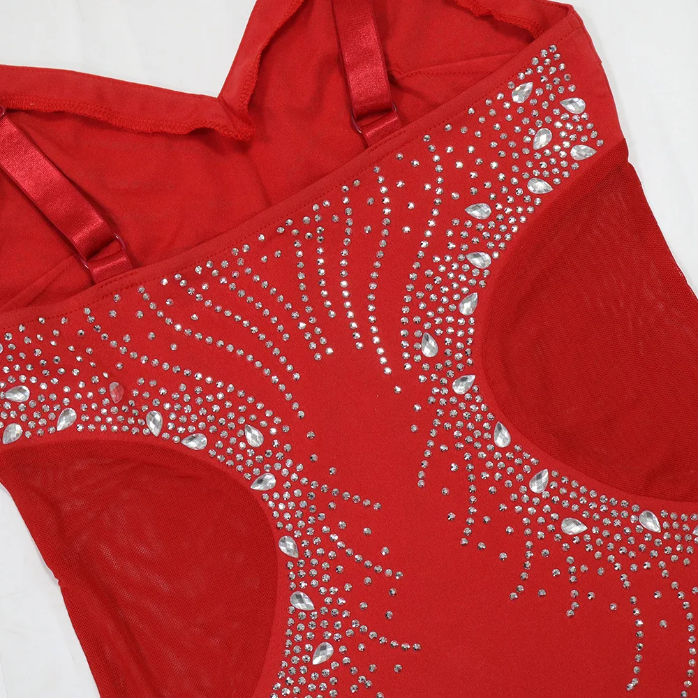 CM.YAYA Fall Diamonds Hot Rhinestones V-neck Women Strap Sleeveless Bodycon Long Dress Birthday Party Evening Prom Maxi Dresses