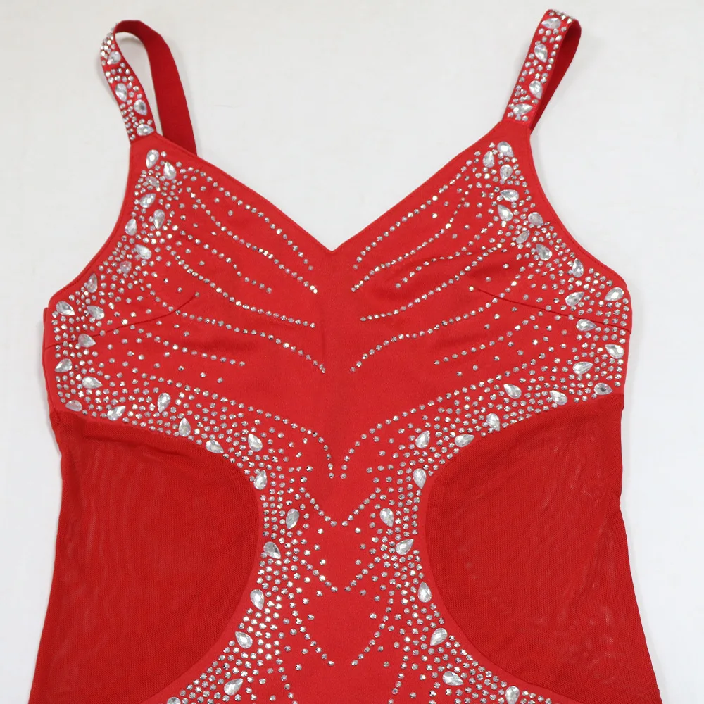 CM.YAYA Fall Diamonds Hot Rhinestones V-neck Women Strap Sleeveless Bodycon Long Dress Birthday Party Evening Prom Maxi Dresses