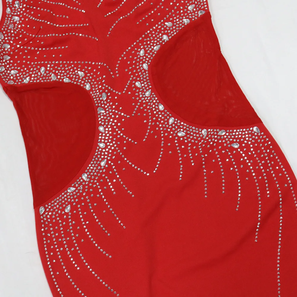 CM.YAYA Fall Diamonds Hot Rhinestones V-neck Women Strap Sleeveless Bodycon Long Dress Birthday Party Evening Prom Maxi Dresses