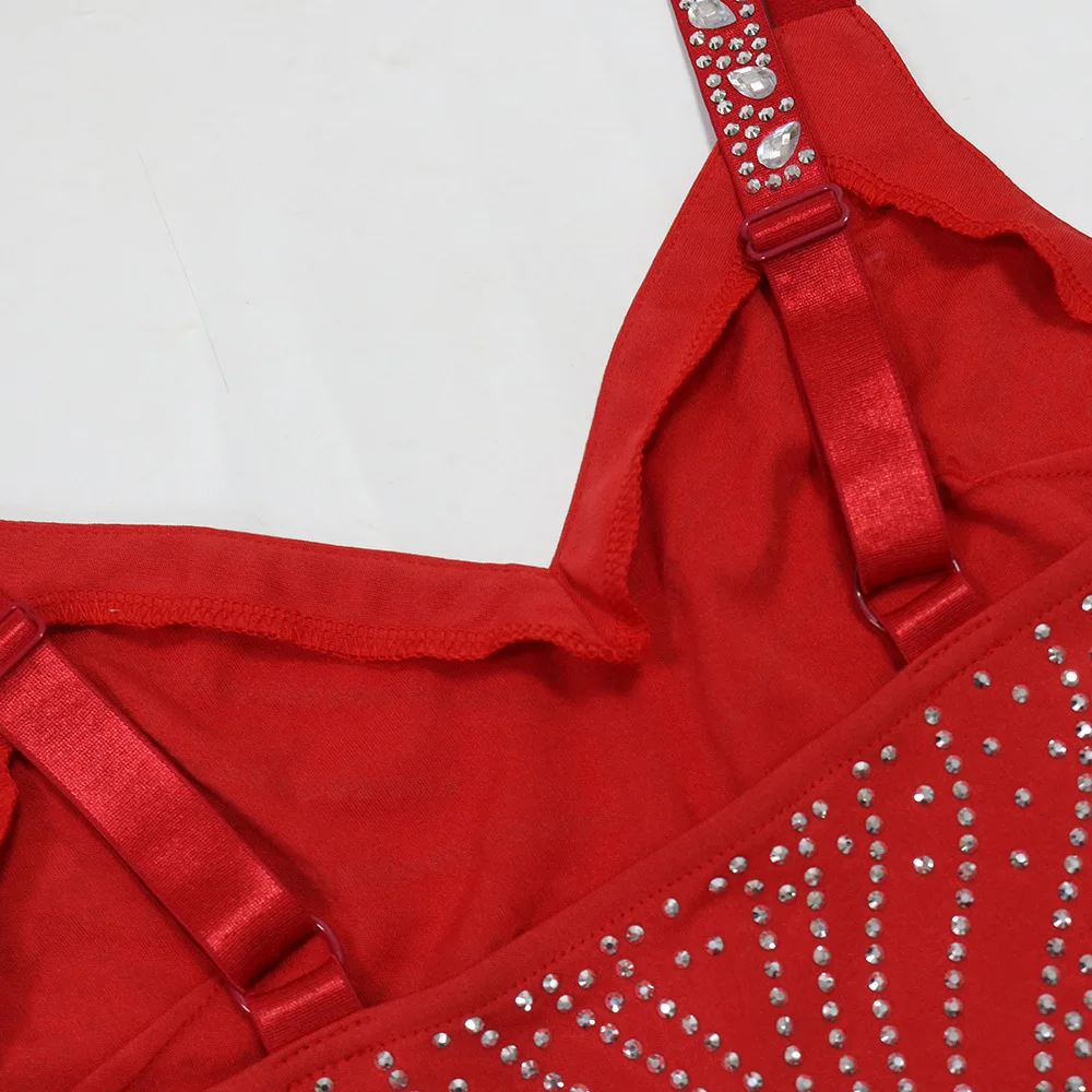 CM.YAYA Fall Diamonds Hot Rhinestones V-neck Women Strap Sleeveless Bodycon Long Dress Birthday Party Evening Prom Maxi Dresses