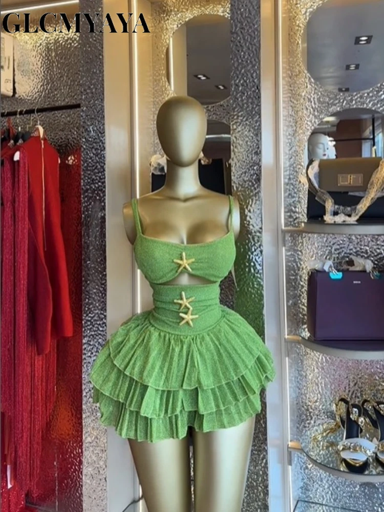 CM.YAYA Women's Sleeveless Strap Cutout Fishstar Ruffles A-line Dress 2026 Street Education Party Cocktail Night Out Dresses