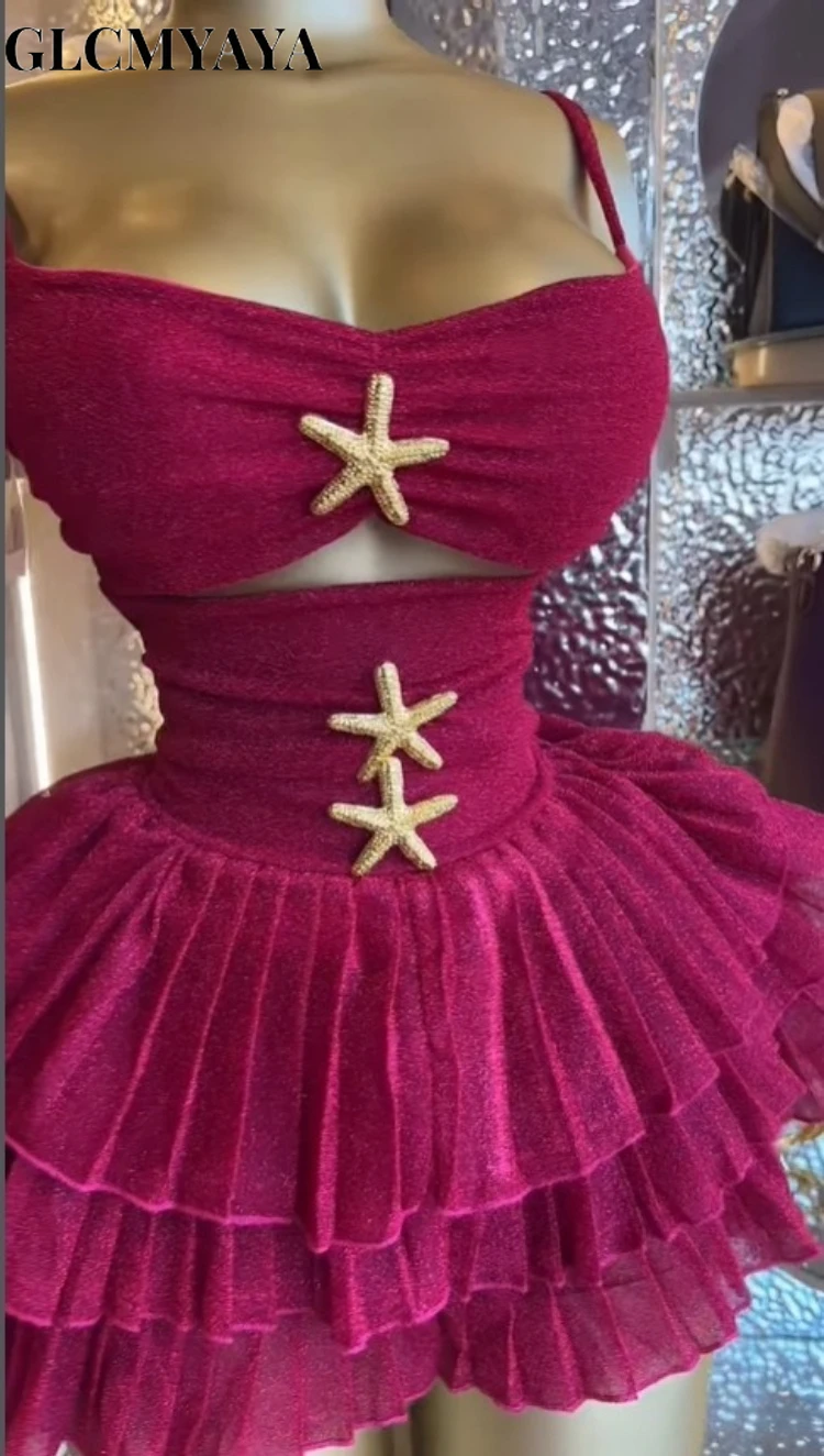 CM.YAYA Women's Sleeveless Strap Cutout Fishstar Ruffles A-line Dress 2026 Street Education Party Cocktail Night Out Dresses