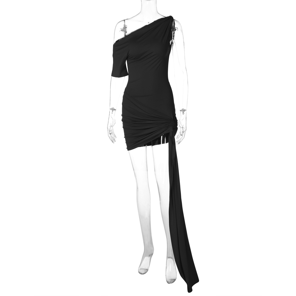 CM.YAYA Women's Knot Side Stacked Ruched One Short Sleeve Midi Mini Formal Dress 2026 Education Party Cocktail Night Out Dresses CM.YAYA Women's Knot Side Stacked Ruched One Short Sleeve Midi Mini Formal Dress 2026 Education Party Cocktail Night Out Dresses