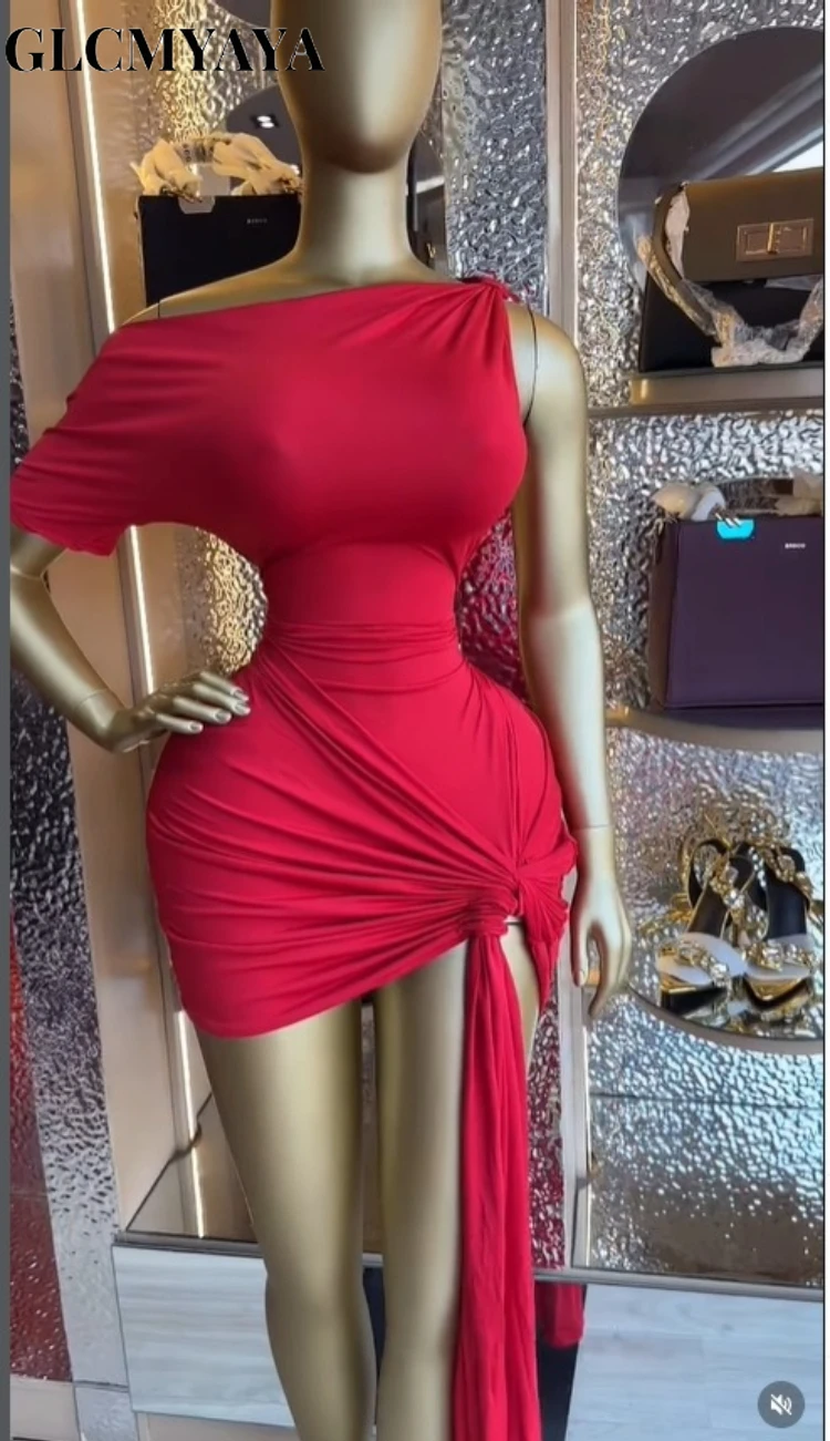 CM.YAYA Women's Knot Side Stacked Ruched One Short Sleeve Midi Mini Formal Dress 2026 Education Party Cocktail Night Out Dresses