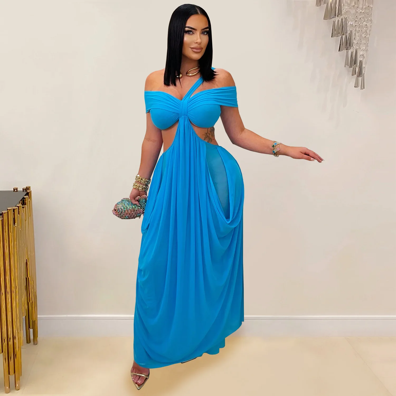 GLCMYAYA Women Off Shoulder Strap Short Sleeve Cutout Ruched Stacked Maxi Long Dress 2025 Summer Vacation Holiday Party Dresses GLCMYAYA Women Off Shoulder Strap Short Sleeve Cutout Ruched Stacked Maxi Long Dress 2025 Summer Vacation Holiday Party Dresses