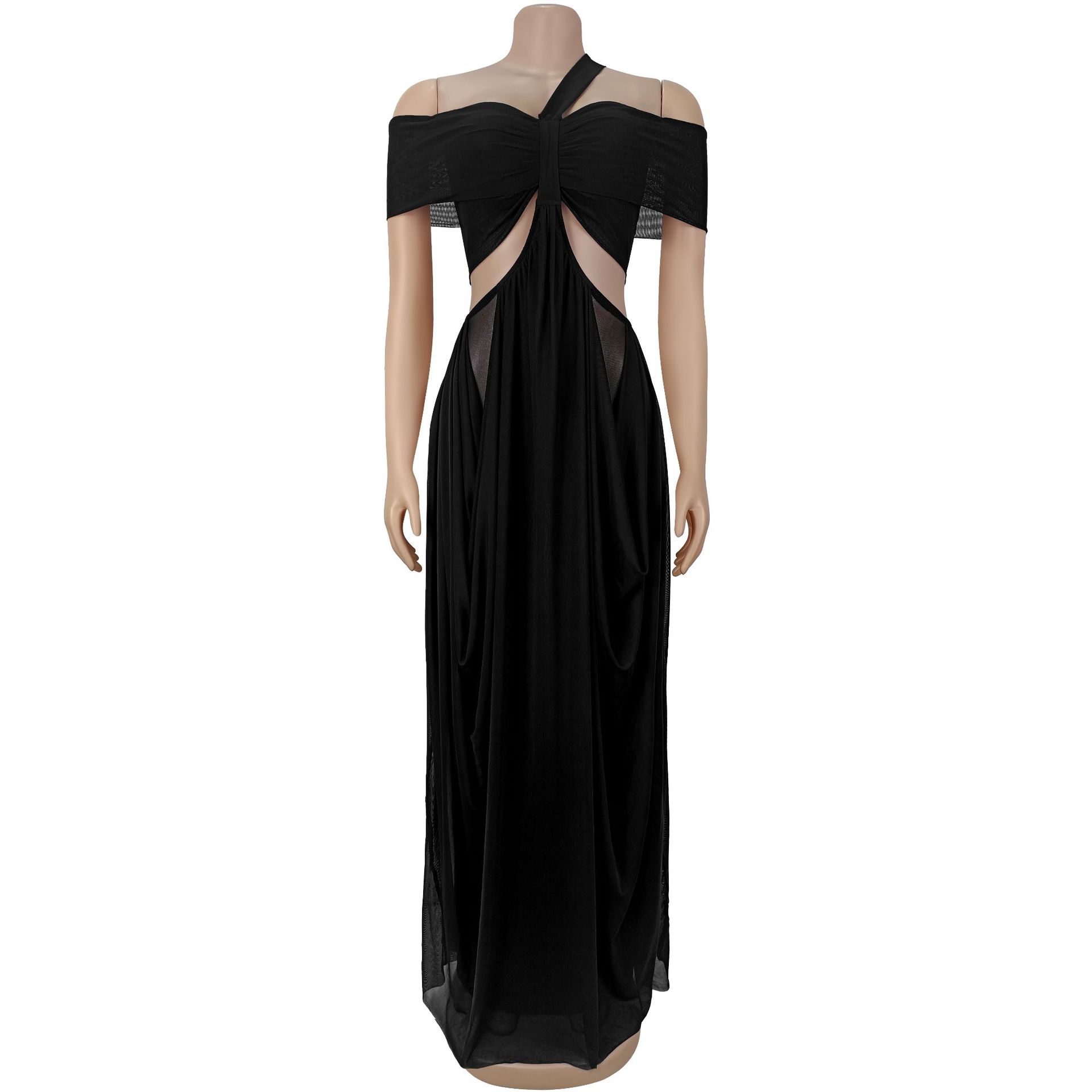 GLCMYAYA Women Off Shoulder Strap Short Sleeve Cutout Ruched Stacked Maxi Long Dress 2025 Summer Vacation Holiday Party Dresses