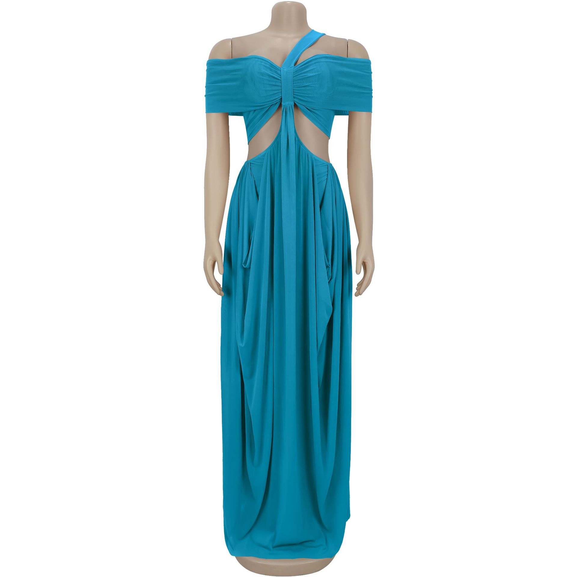 GLCMYAYA Women Off Shoulder Strap Short Sleeve Cutout Ruched Stacked Maxi Long Dress 2025 Summer Vacation Holiday Party Dresses