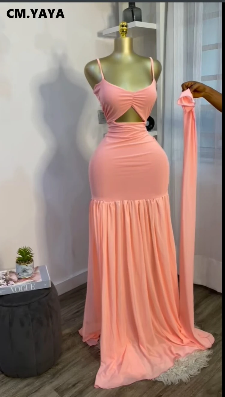CM.YAYA Women Sleeveless Strap Ruched V-neck Pleated Side Split A-line Midi Maxi Long Dress 2025 Birthday Sexy Party Dresses CM.YAYA Women Sleeveless Strap Ruched V-neck Pleated Side Split A-line Midi Maxi Long Dress 2025 Birthday Sexy Party Dresses