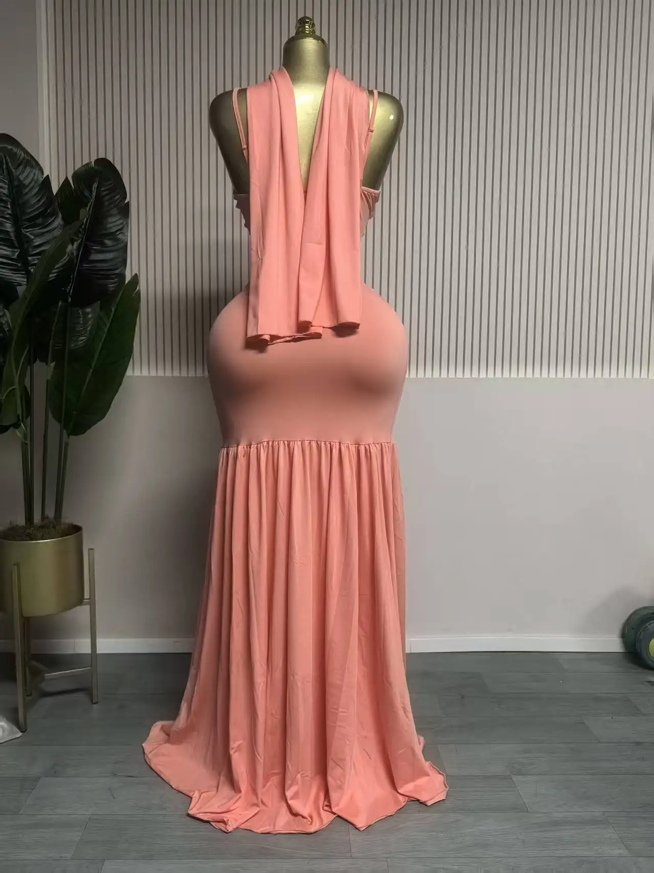 CM.YAYA Women Sleeveless Strap Ruched V-neck Pleated Side Split A-line Midi Maxi Long Dress 2025 Birthday Sexy Party Dresses CM.YAYA Women Sleeveless Strap Ruched V-neck Pleated Side Split A-line Midi Maxi Long Dress 2025 Birthday Sexy Party Dresses