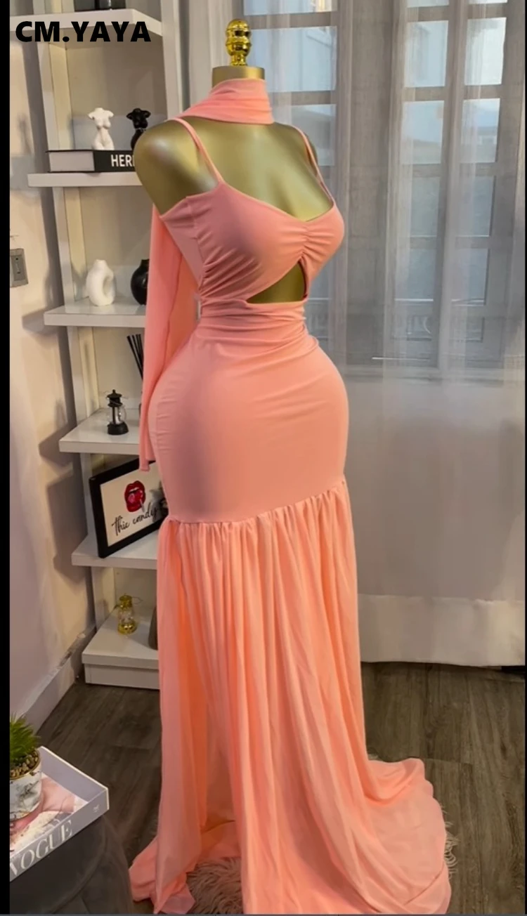 CM.YAYA Women Sleeveless Strap Ruched V-neck Pleated Side Split A-line Midi Maxi Long Dress 2025 Birthday Sexy Party Dresses CM.YAYA Women Sleeveless Strap Ruched V-neck Pleated Side Split A-line Midi Maxi Long Dress 2025 Birthday Sexy Party Dresses