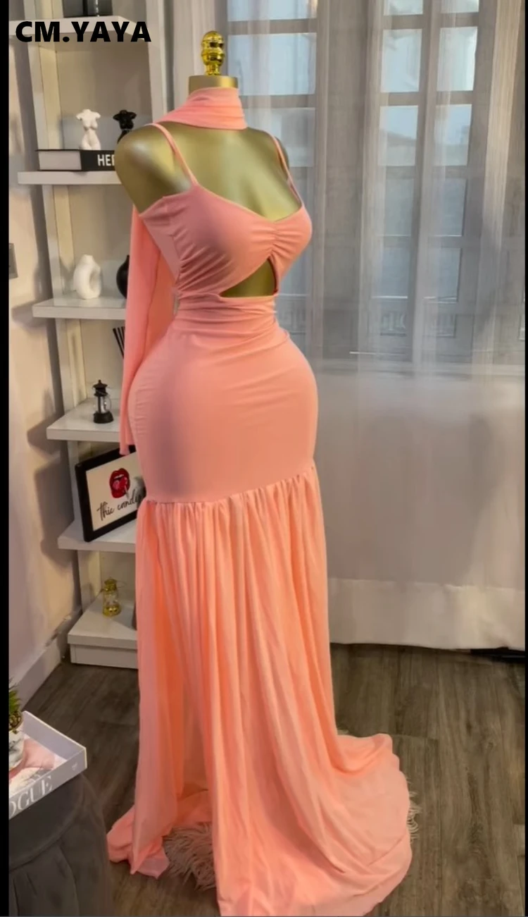 CM.YAYA Women Sleeveless Strap Ruched V-neck Pleated Side Split A-line Midi Maxi Long Dress 2025 Birthday Sexy Party Dresses CM.YAYA Women Sleeveless Strap Ruched V-neck Pleated Side Split A-line Midi Maxi Long Dress 2025 Birthday Sexy Party Dresses