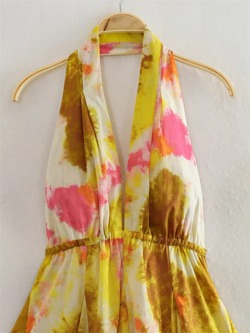 CM.YAYA Women Sleeveless Floral Printed Halter V-neck Backless Big Swing Smock Dress 2025 Birthday Summer Party Dresses Vestidos