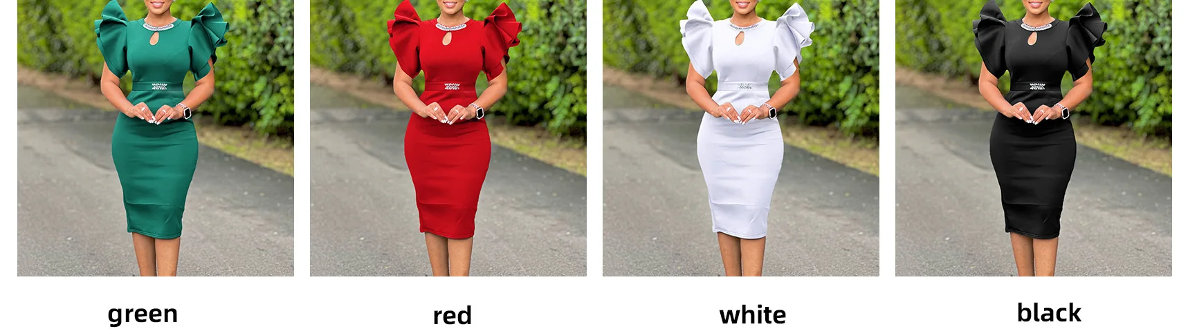 CM.YAYA Women Ruffles Short Sleeve O-neck Rhinestone Midi Dress 2025 Summer Africa OL Work Evening Sexy Party Dresses Vestidos