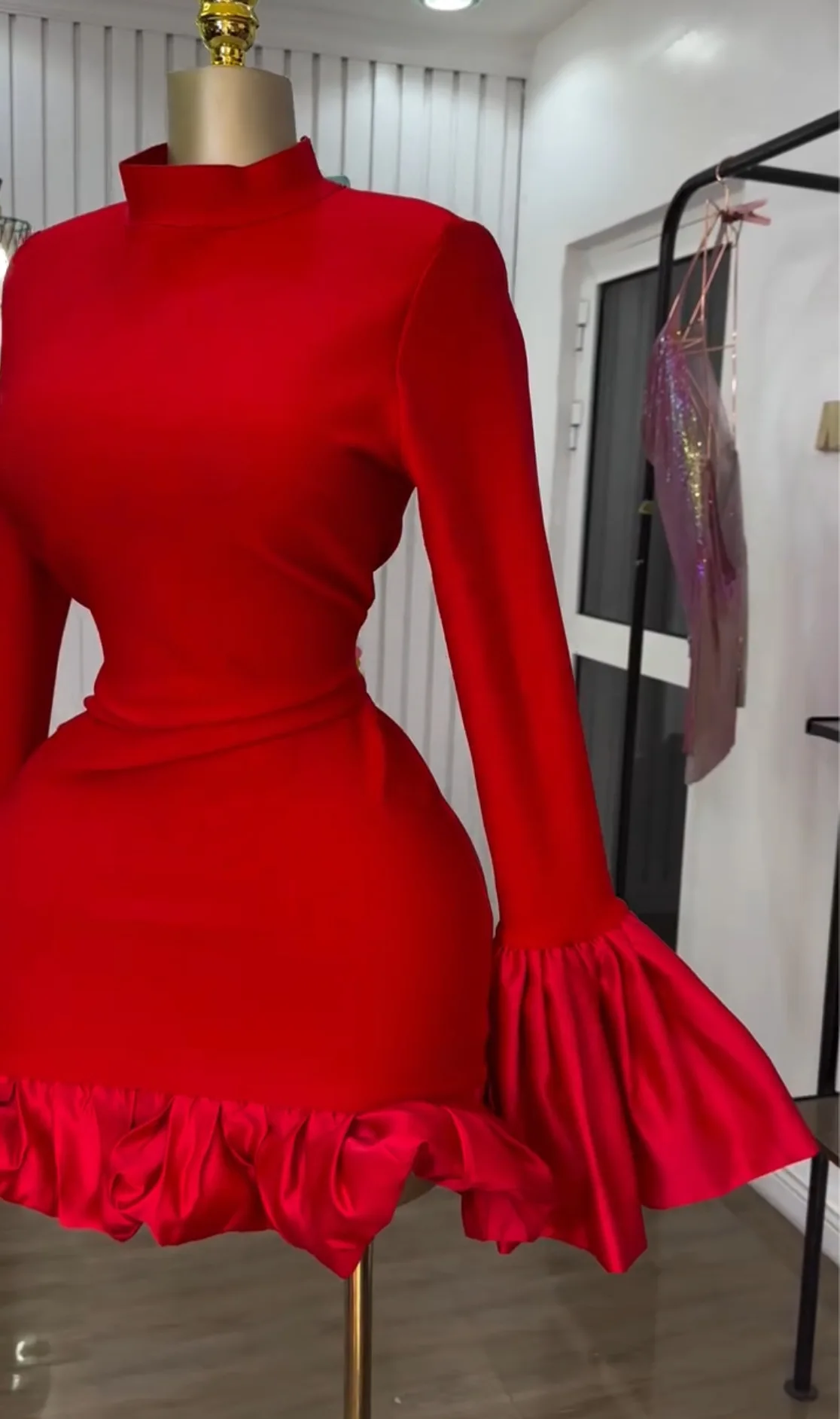 CM.YAYA Women O-neck Long Flare Sleeve Ruffles Mini Dress 2025 Spring Sweet Sexy Birthday Evening Night Party Vestidos Dresses