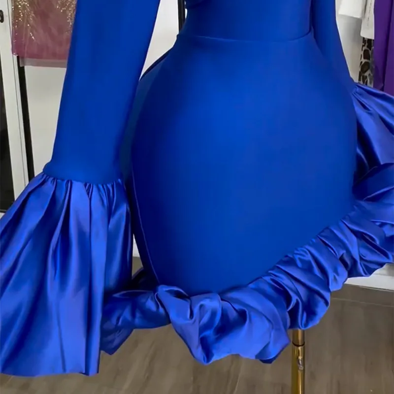 CM.YAYA Women O-neck Long Flare Sleeve Ruffles Mini Dress 2025 Spring Sweet Sexy Birthday Evening Night Party Vestidos Dresses