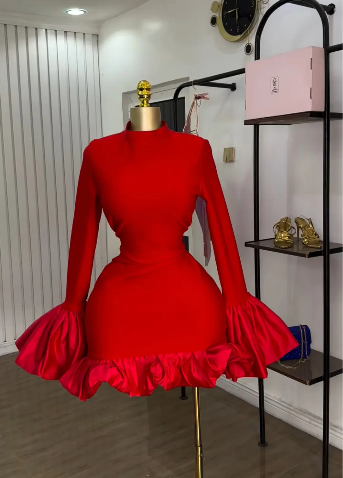 CM.YAYA Women O-neck Long Flare Sleeve Ruffles Mini Dress 2025 Spring Sweet Sexy Birthday Evening Night Party Vestidos Dresses