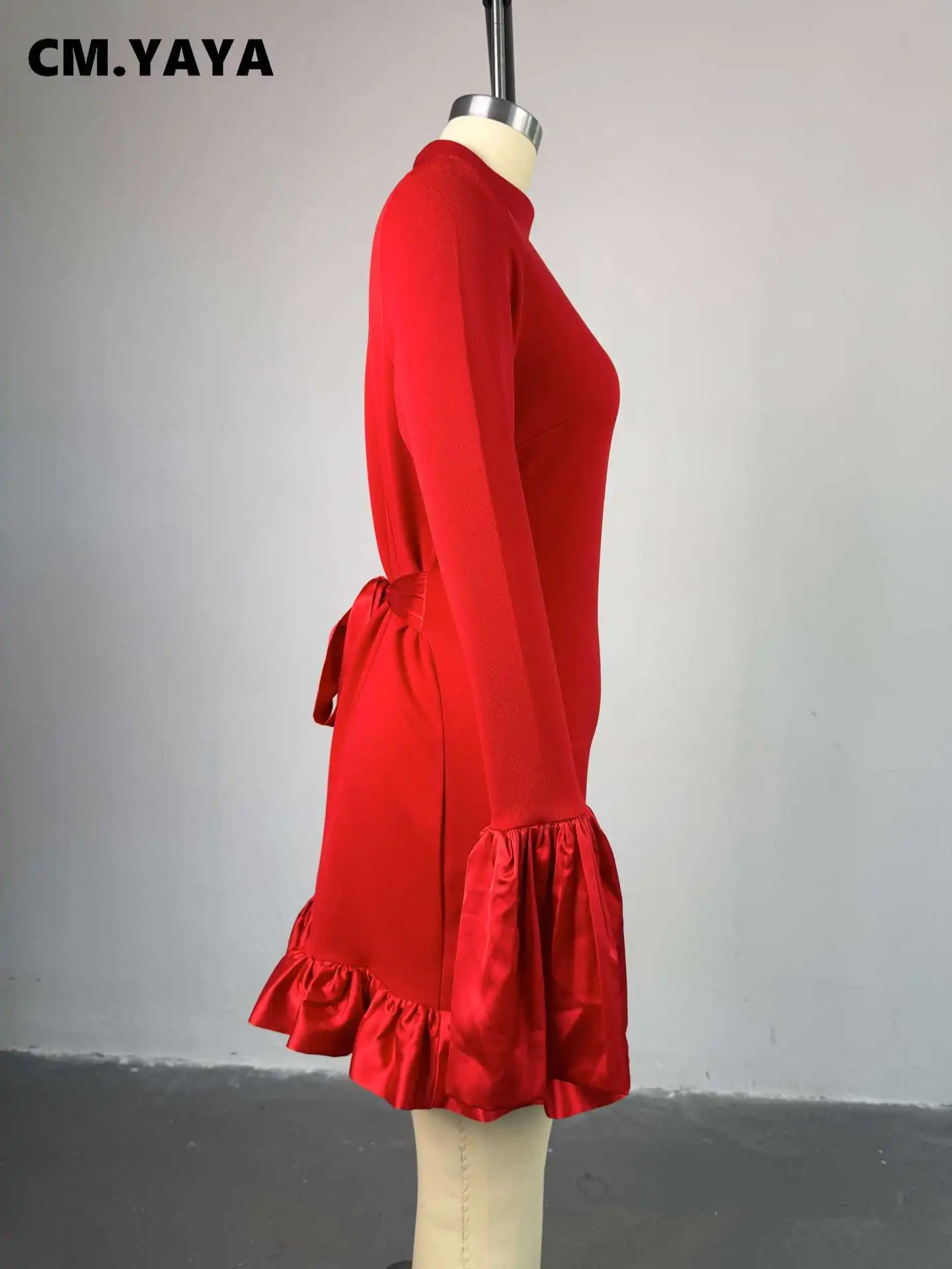 CM.YAYA Women O-neck Long Flare Sleeve Ruffles Mini Dress 2025 Spring Sweet Sexy Birthday Evening Night Party Vestidos Dresses