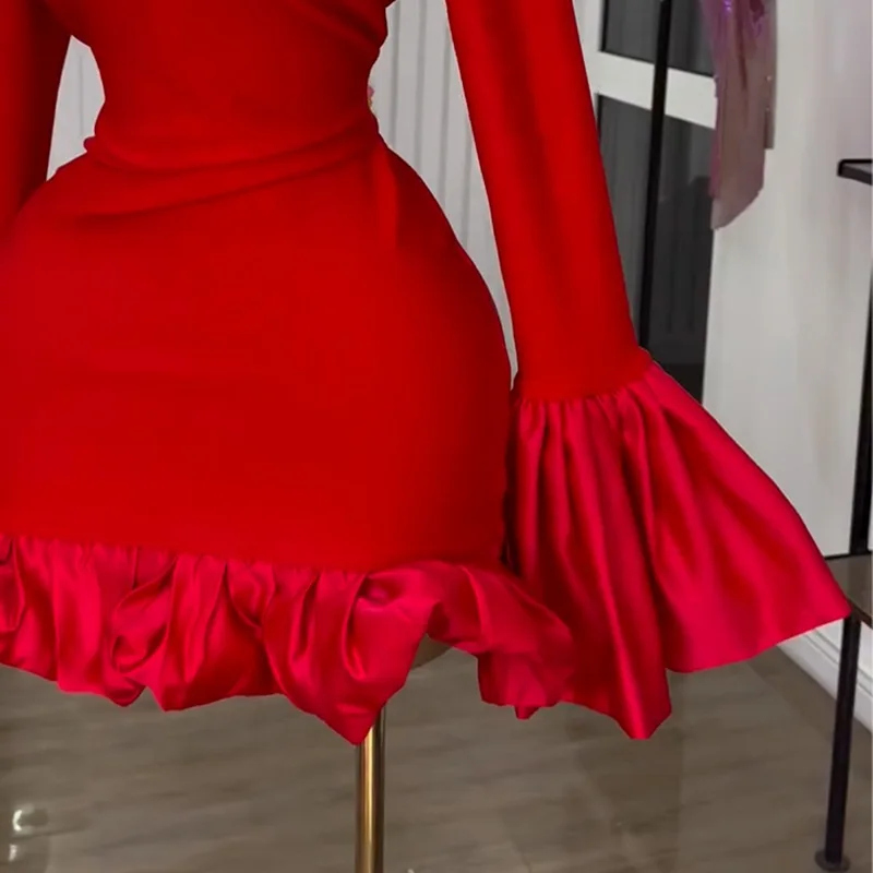 CM.YAYA Women O-neck Long Flare Sleeve Ruffles Mini Dress 2025 Spring Sweet Sexy Birthday Evening Night Party Vestidos Dresses