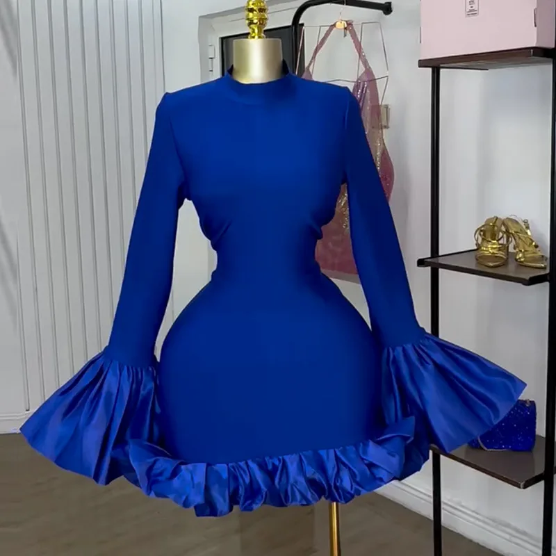 CM.YAYA Women O-neck Long Flare Sleeve Ruffles Mini Dress 2025 Spring Sweet Sexy Birthday Evening Night Party Vestidos Dresses