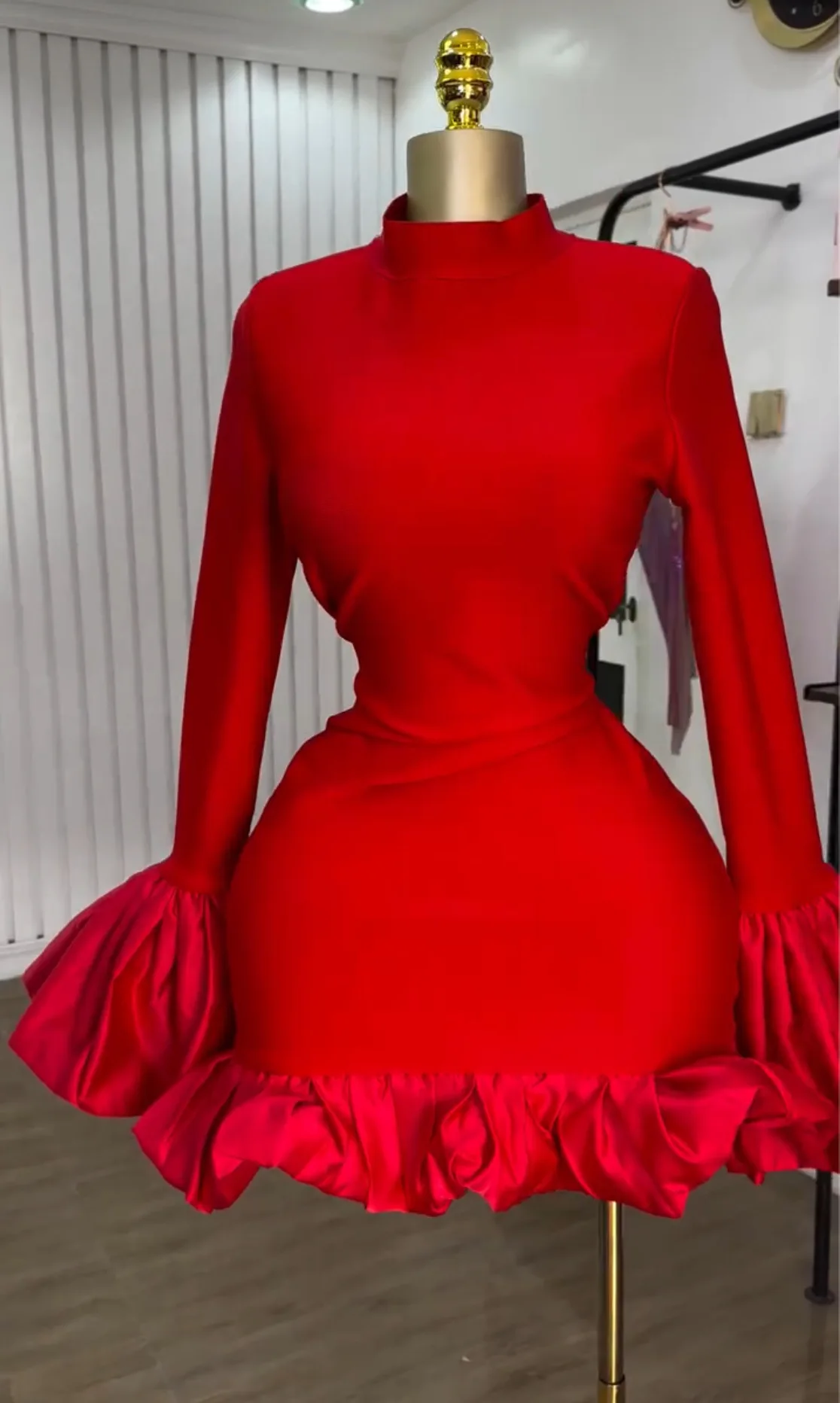 CM.YAYA Women O-neck Long Flare Sleeve Ruffles Mini Dress 2025 Spring Sweet Sexy Birthday Evening Night Party Vestidos Dresses