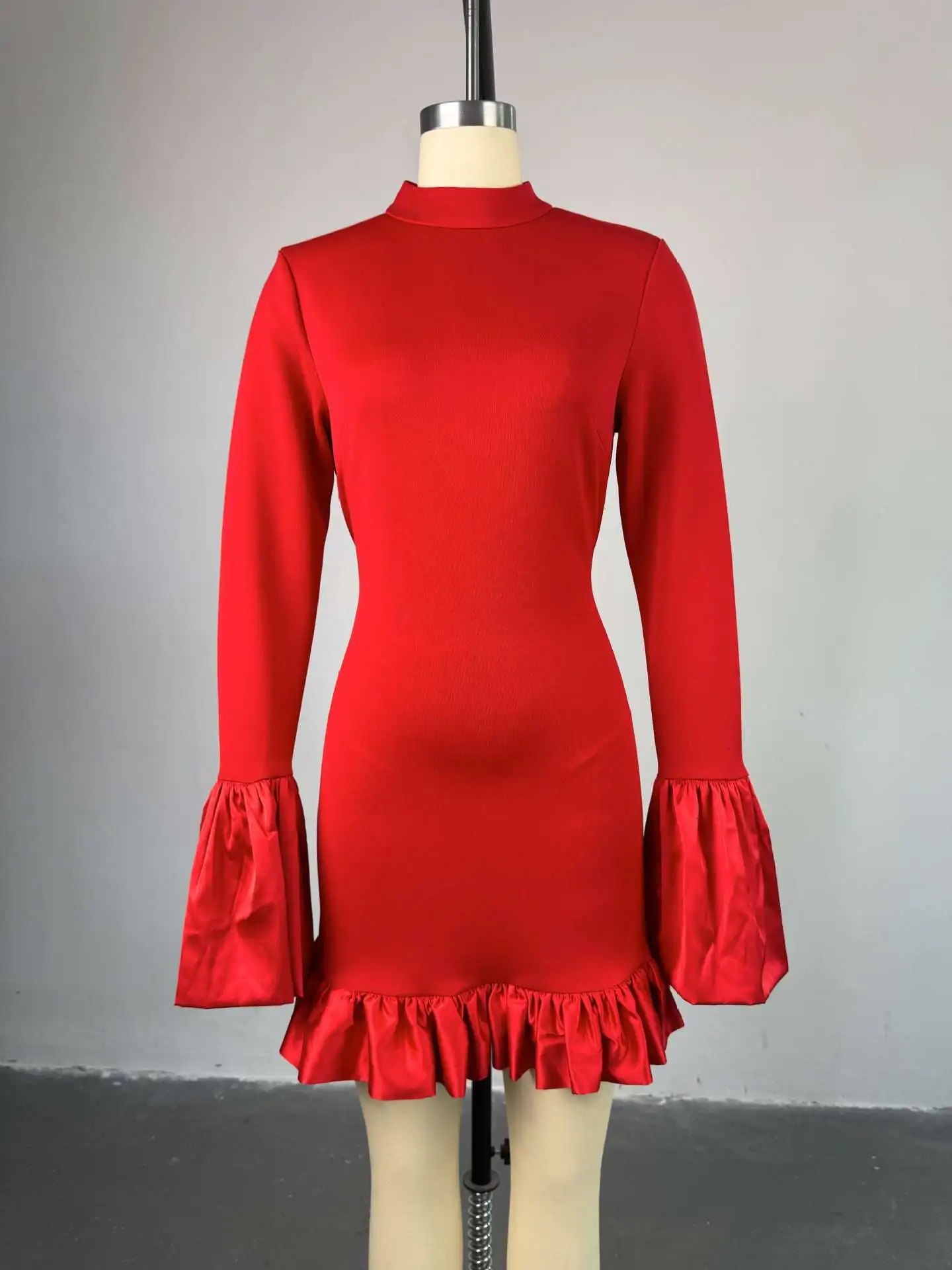 CM.YAYA Women O-neck Long Flare Sleeve Ruffles Mini Dress 2025 Spring Sweet Sexy Birthday Evening Night Party Vestidos Dresses