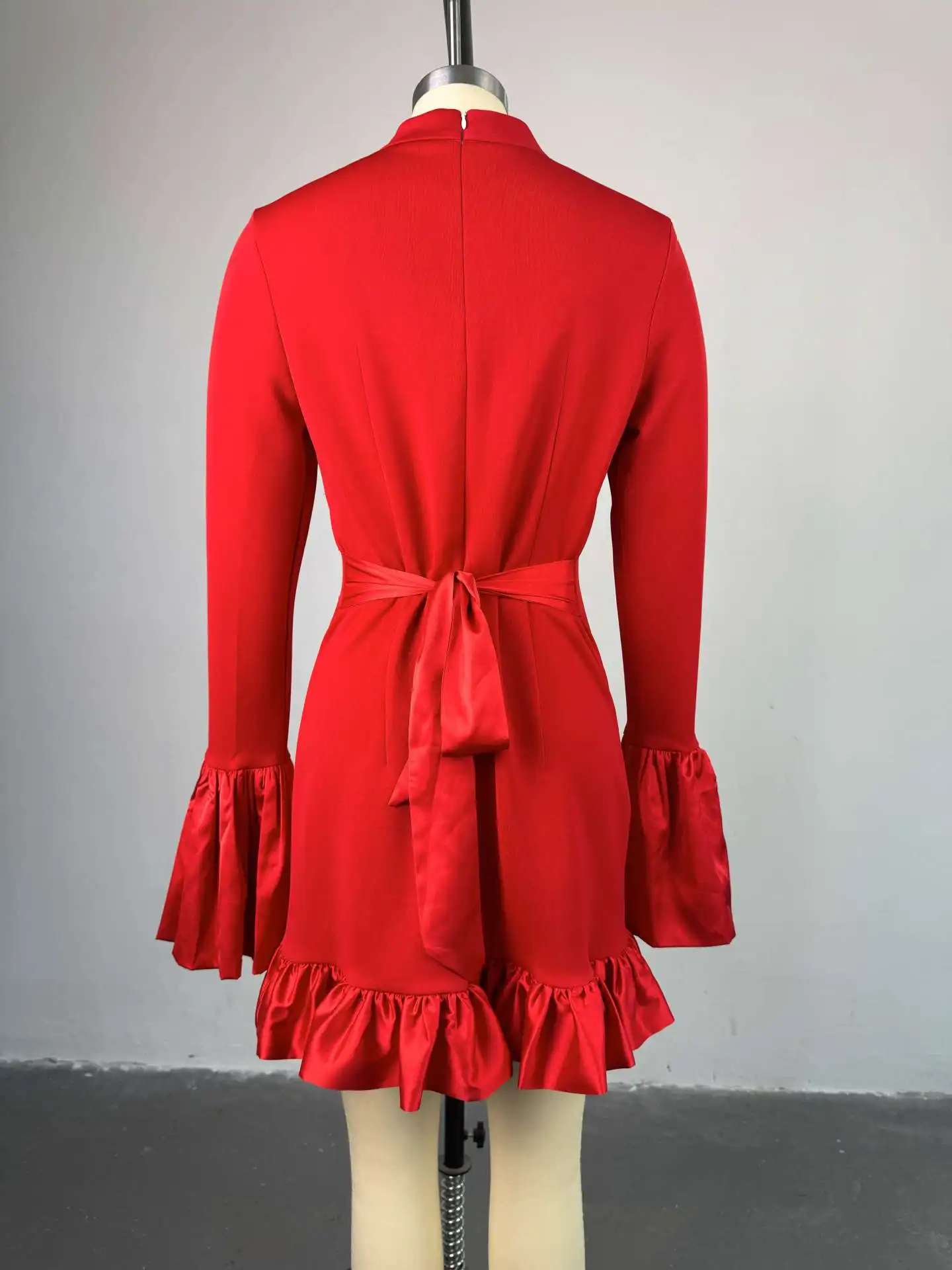 CM.YAYA Women O-neck Long Flare Sleeve Ruffles Mini Dress 2025 Spring Sweet Sexy Birthday Evening Night Party Vestidos Dresses