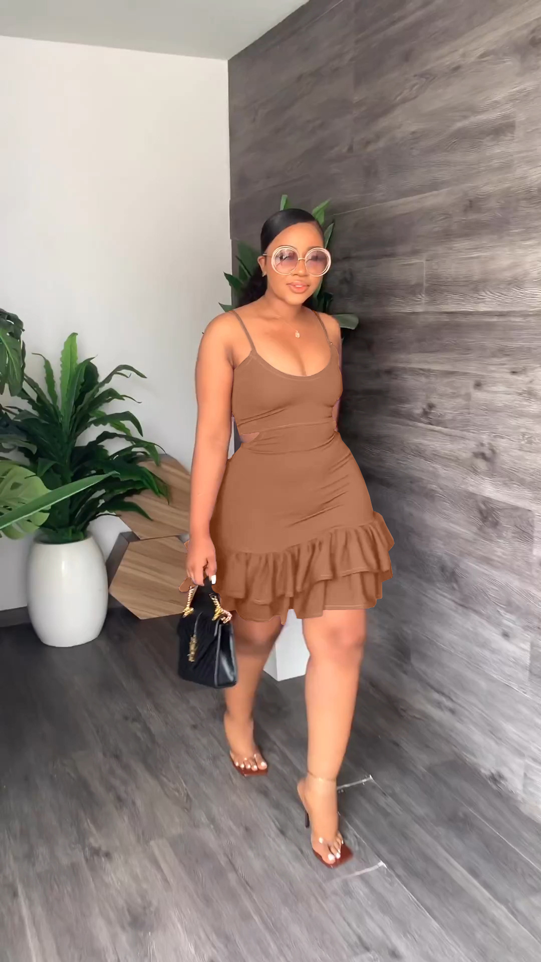 CM.YAYA Women Cascading Ruffles Hem Cutout Waist Spaghetti Strap Sleeveless Bodycon Midi Dress Evening Sexy Party Club Dresses CM.YAYA Women Cascading Ruffles Hem Cutout Waist Spaghetti Strap Sleeveless Bodycon Midi Dress Evening Sexy Party Club Dresses