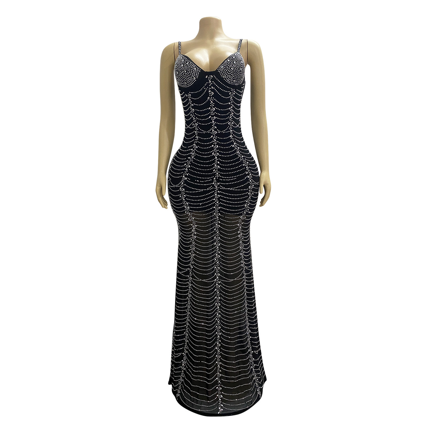 CM.YAYA Spring 2024 Sexy Mesh Rhinestone See Through Sleeveless V-Neck Sexy Birthday Evening Party Dress Long Strap Maxi Dresses CM.YAYA Spring 2024 Sexy Mesh Rhinestone See Through Sleeveless V-Neck Sexy Birthday Evening Party Dress Long Strap Maxi Dresses