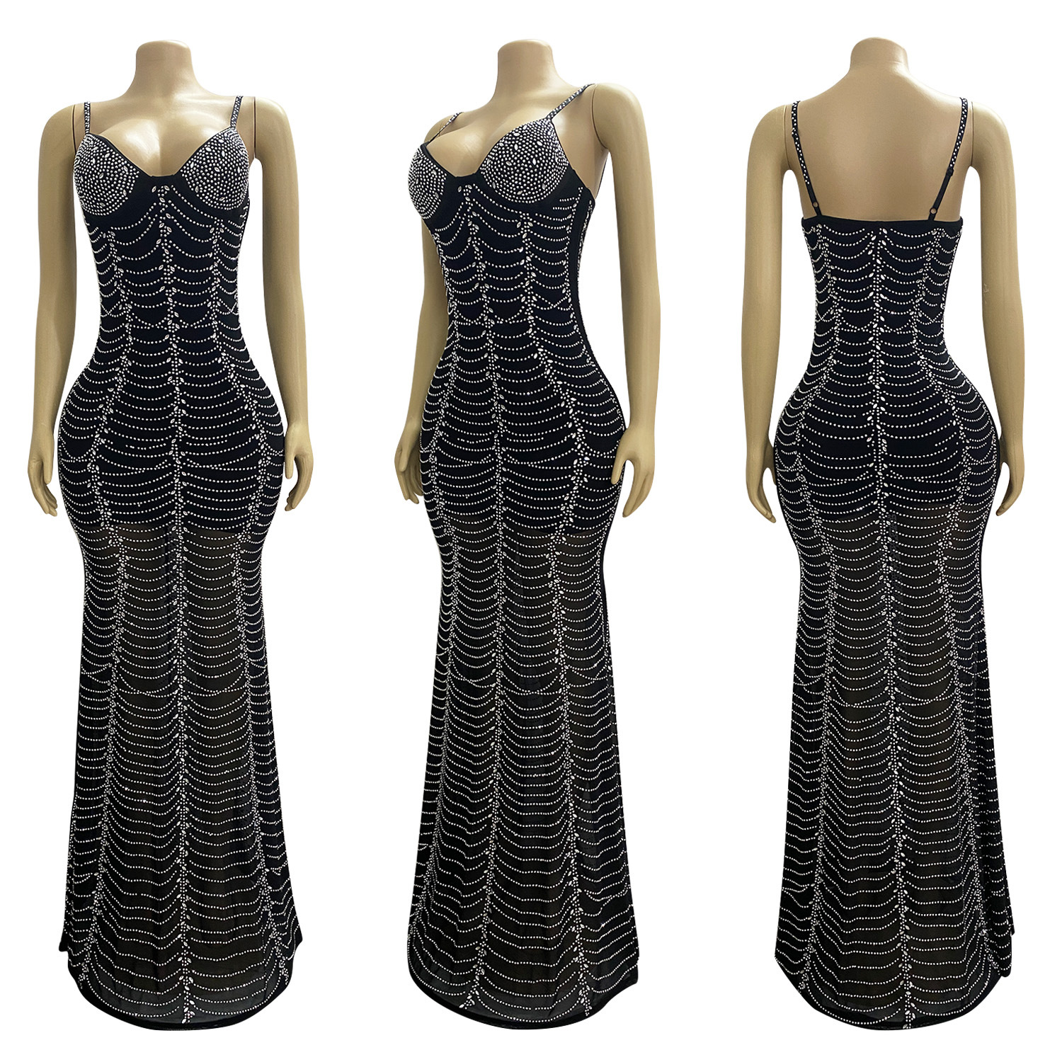 CM.YAYA Spring 2024 Sexy Mesh Rhinestone See Through Sleeveless V-Neck Sexy Birthday Evening Party Dress Long Strap Maxi Dresses CM.YAYA Spring 2024 Sexy Mesh Rhinestone See Through Sleeveless V-Neck Sexy Birthday Evening Party Dress Long Strap Maxi Dresses