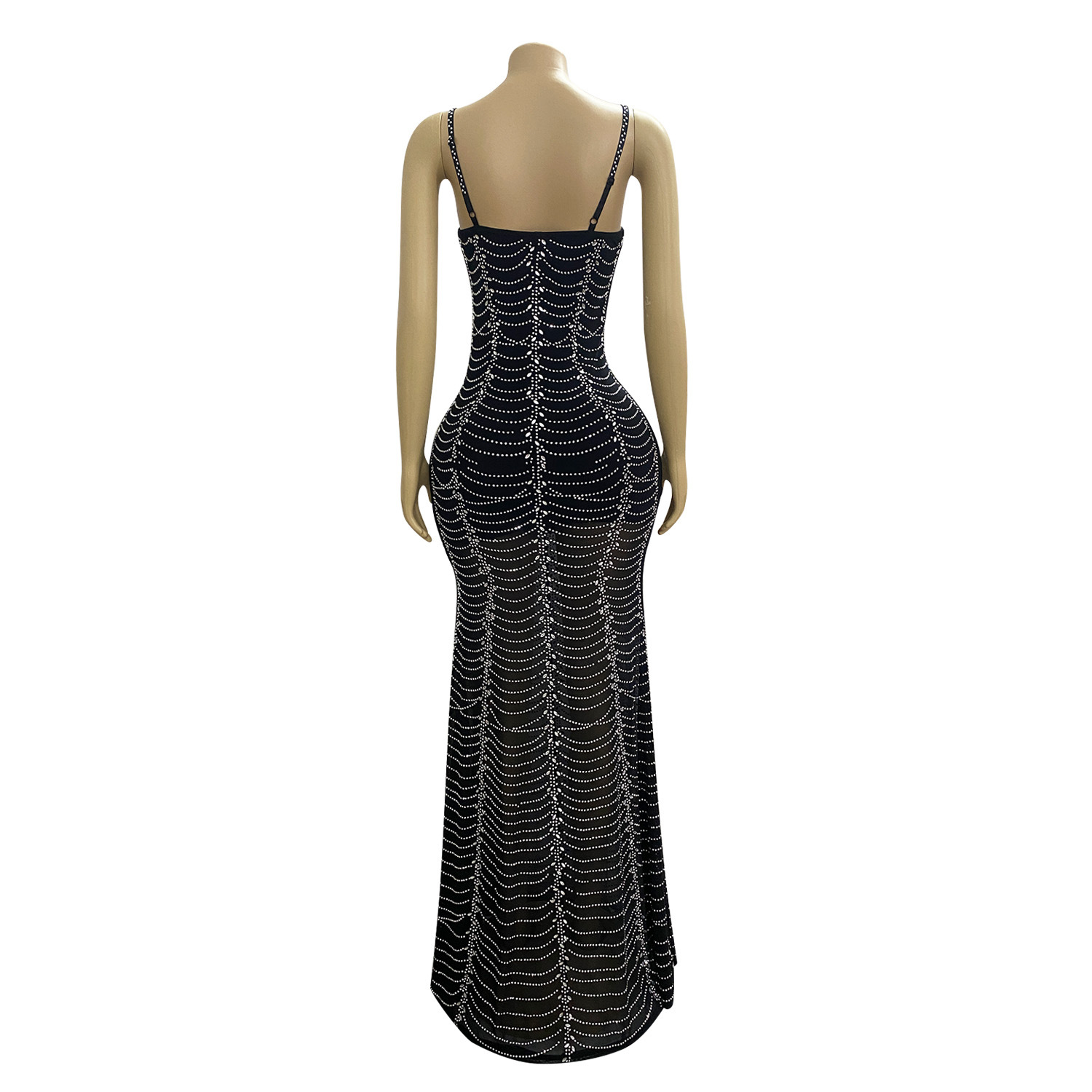 CM.YAYA Spring 2024 Sexy Mesh Rhinestone See Through Sleeveless V-Neck Sexy Birthday Evening Party Dress Long Strap Maxi Dresses CM.YAYA Spring 2024 Sexy Mesh Rhinestone See Through Sleeveless V-Neck Sexy Birthday Evening Party Dress Long Strap Maxi Dresses